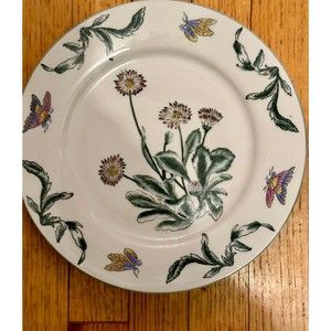 ORIENTAL ACCENT 10.5" HAND PAINTED DECORATIVE PLATE Raised Daisies Butterflies